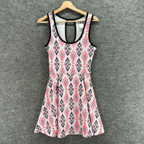 Three Pink Heart Dress Women S Small White Geometric Sheath Midi Sleeveless - Picture 1 of 6